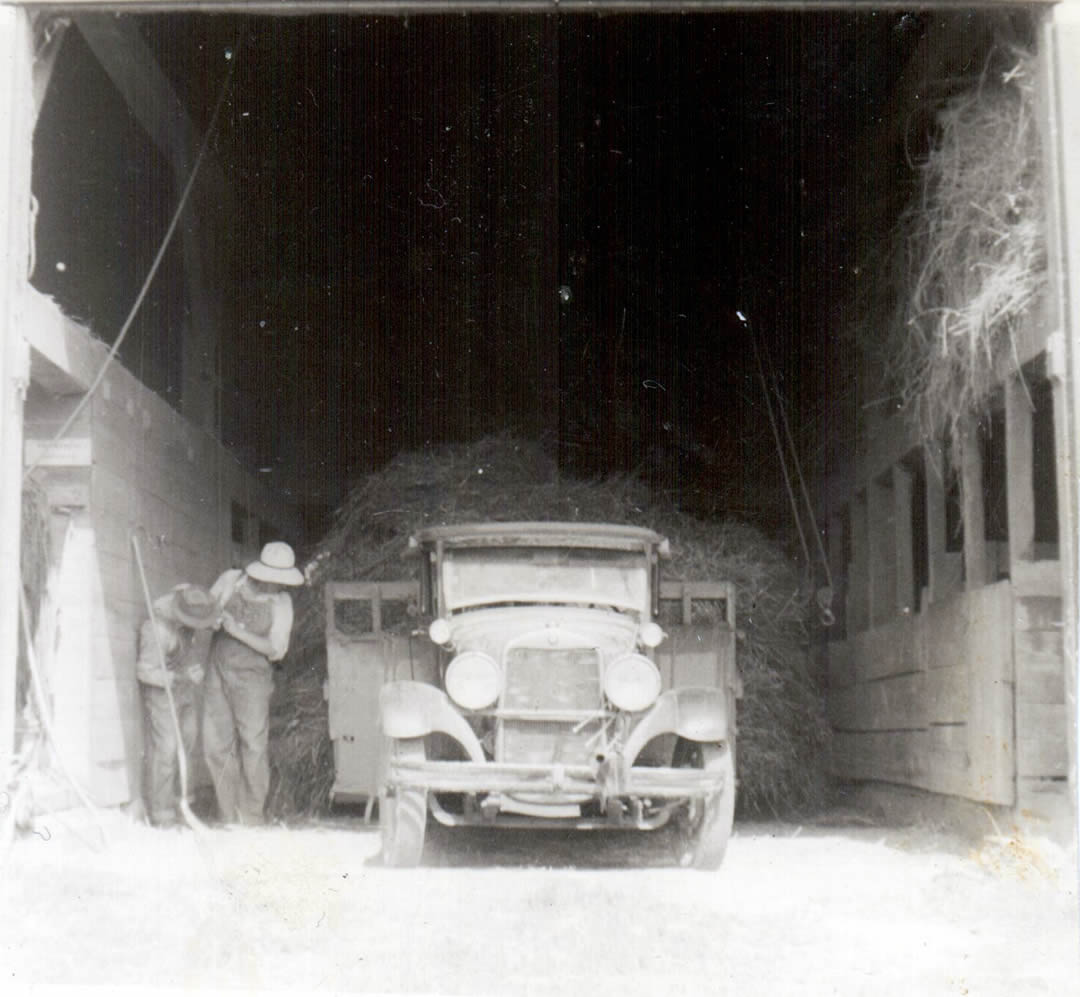 Front view of Harry Schrolucke’s loaded buckrake