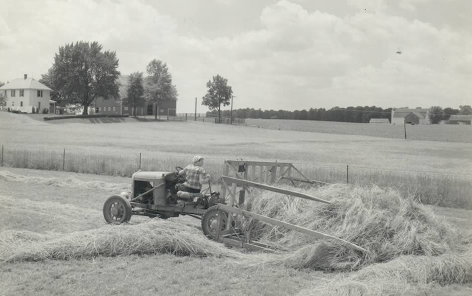 Gustave Schroer’s buckrake with his daughter Lois Schroer Paulat.