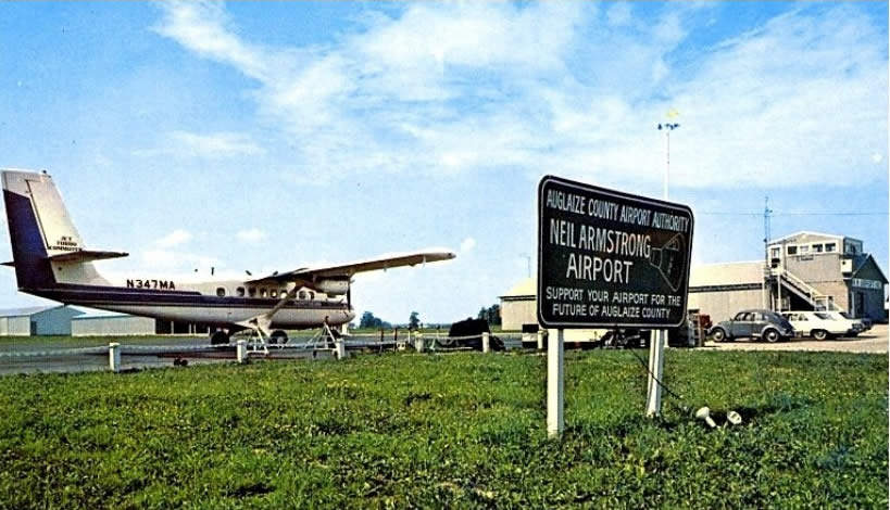 Neil Armstrong Airport Sign w/ Northern Air Lines hanger in background