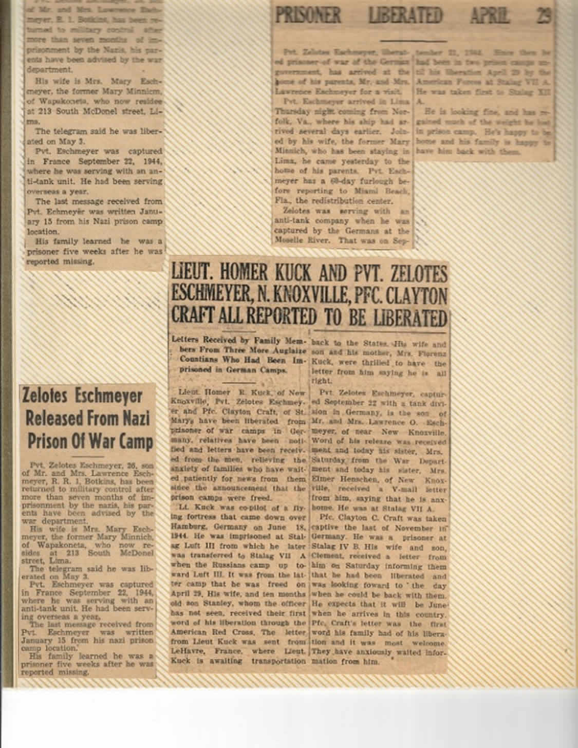 Zelotes Eschmeyer - Newspaper Articles - Return to USA