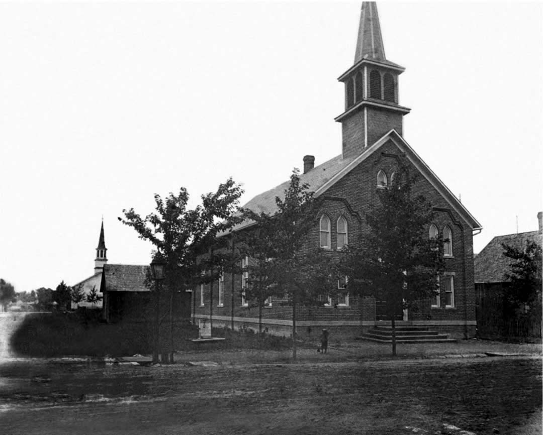 The frame church used from 1864 to 1890.